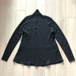 Eileen Fisher 100% Merino Wool Open Front Waterfall Cardigan in Dark Grey XS